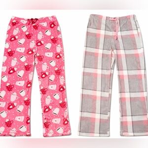 2pc Cozy Fleece Pajama Set Bundle, cute coffee print, plaid print, woman’s XL